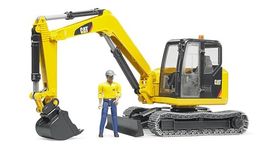 Bruder Plastic Mini Excavator with Worker, Pack of 1, Yellow/Black
