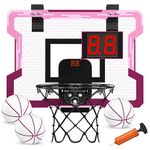 HYES Indoor Basketball Hoop for Kids with Electronic Scoreboard, Over The Door Basketball Hoop, Mini Hoop Basketball Toy Gifts for Kids Girls Teens Adults, Suit for Bedroom/Office/Outdoor/Pool, Pink