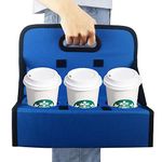 Boczif Cup Caddy Portable Drink Carrier or Cans Reusable, 6-Cup Holder with Handle, Folds Flat, Carry Coffee, Wine, Cocktails, Safely Secures Hot and Cold Beverages- for Delivery and Take Out (Blue)