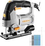 Electric Jigsaw Tool: DEKOPRO 800W Power Jig Saws with LED Light Laser, 4 Orbital Sets, 6 Variable Speed, 800-3000 SPM, ±45°Bevel Cutting Cut Blades, with 10 PCS Sawblades for Wood, Metal, Plastic
