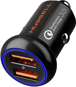 HUSSELL Fast Charge Car Charger - Dual USB, Mini, Aluminum for iPhone & Android