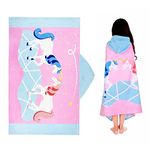 MooMoo Baby Kids Beach Towel Hooded Absorbent Bath Swim Towel Large Cotton Poncho Wrap Towel for Boys 50’ X 30’ (Unicorn)