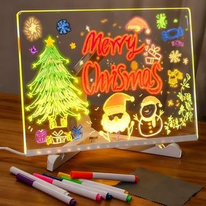 HAKELPOK Led Note Board with Colors, 11.8 X 7.9” Acrylic Dry Erase Board with Light, Light Up Dry Erase Board with Adjustable Stand, Led Board White Board with 14 Pen for Office School Home