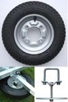 3.50 x 8 inch trailer wheel and tyre with 4 ply tyre and 115mm PCD. To fit trailers Erde 102 & Maypole 6810 complete with SPARE WHEEL CARRIER Pt no. LMX1752 PLEASE CHECK YOUR PCD