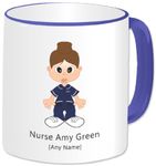 Personalised Nurse Gifts - Nurse Mug - Add Name and Text - Female Staff Student Nurse Mentor Carer Medical School Hospital Work Present For Women (Navy Top/Trousers, White Trim)