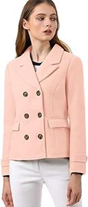Allegra K Women's Notched Lapel Double Breasted Pea Coat Pink X-Large
