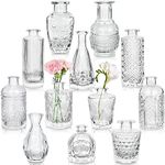 Artcome 12pcs Small Glass Bud Vase for Home Wedding Table Decorations, Vintage Mini Vase Bulk Buds for Events Office Garden Décor