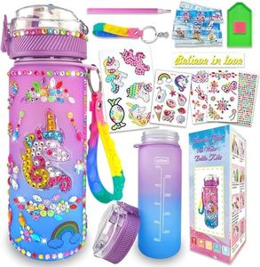 Decorate Your Own Water Bottle Kits for Girls Age 4-6-8-10, Unicorn Gem Diamond Painting Crafts, Fun Arts and Crafts Gifts Toys for Kids, DIY Birthday Gifts Thanksgiving Christmas Crafts