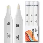 Alcohol Colorless Blender Marker Dual Tip Pack of 3 - Colorless Marker Blender with Japanese Ink & Brush Tip - Clear Blending Pen for Art Illustration, Portrait, Sketching, Drawing