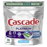 Cascade Dishwasher Detergent Pods, Platinum Actionpacs Dishwasher Pods, Fresh Scent, 16 Count