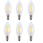 Pack of 6 4W LED Filament Candle Light Bulb,E14 Edison Screw Classic Candle Bulb, Warm White 2700K 400LM, 40W Equivalent Incandescent Replacement, AC110-120V