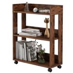 MIN WIN 3 Tier Open Bookshelf,Small Bookshelves Storage Display Shelf with Universal Wheels,Movable Standing Shelf Units,Wood Storage Rack for Small Spaces Home Office Bookcases Book Shelves,Antique