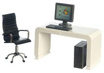 Melody Jane Dollhouse White Computer Desk & Black Swivel Chair Modern Office Furniture Set