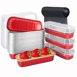 LNYZQUS Mini Baking Pans with Lids 50 Pack, 6.8oz Aluminum Foil Loaf Brownie Baking Pans Tins Holders,Rectangle Baking Cups Muffin Tins,Disposable Ramekins Muffin Cups for Mini Cheesecake Bread -Red