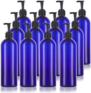 JUVITUS 16 oz / 500 ml Cobalt Blue Slim PET Plastic Bottles (BPA Free) (12 pack) (Black Lotion Pump)