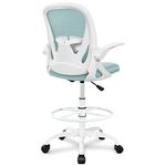 Drafting Chair Primy Tall Office Chair with Flip-up Armrests Executive Ergonomic Computer Standing Desk Chair with Adjustable Footrest Ring and Lumbar Support（Light Blue）