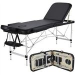 84in Portable Massage Table Aluminium 3 Fold Lashing Table Bed Adjustable Black