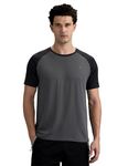 Symbol Premium Men's Active Regular Fit Sports Stretch T-Shirt | Round Neck | Raglan Sleeve (SPA-M-A25-TSH-301_Black/Grey_M)