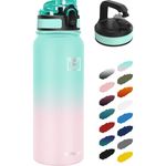 Fanhaw 20 Oz Insulated Stainless Steel Water Bottle with 2 Lids (Chug Lid& Carabiner Lid) - For Kids, Women, Men | Leak & Sweat Proof with Anti-Dust Lid (Green Pink)