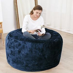 Bean Bag Chair Cover (No Filler), Beanbag Chair Outside Cover, Big Round Soft Fluffy Faux Fur Beanbag Lazy Sofa Bed Cover,Blue