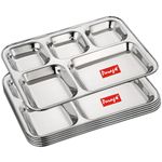 Parage 6 Pieces Stainless Steel 5- Compartment Thali Set/Dinnerware/Dinner Plate Set/ 5 in 1 Partition Thali/Kitchenware for Home, Restaurants, Famliy Use, Bhojan Thali (Silver)