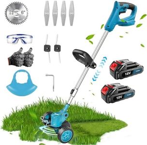 Cordless Grass Trimmer Compatible with Makita, Height Adjustable Electric Strimmer with 2 Wheels. Strimmer Brush Cutter for Garden Clearing Weeds Flower Trees (18V 2x3000mAh Battery and Charger)