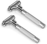 OUDEW Safety Tool, Aluminium Alloy Hammer with Seat Belt Cutter, 2 Pack (Silver, 0.5 kg), Fireproof, Underwater Emergency Escape Tool for Cars