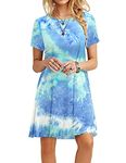 MOLERANI Dresses for Women UK Casual T-Shirt Dress Short Sleeve Ladies Beach Dress (XL, Dyed Blue Green)