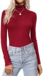 Ekouaer ek Womens Turtle Neck Long Sleeve Shirts Turtle Neck Tops for Women Lightweight Base Layer Solid Slim Fit Tops, Wine red, S