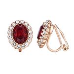 Yoursfs Art Deco Clip On Earrings Fancy Halo Crystal Burgundy Red Ruby Earrings for Women Prom Party 18ct Rose Gold Plated Fashion Jewellery