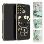 Get Tech Go® Premium Back Case Cover Compatible for OnePlus 10 Pro 5G | Shockproof | with Kitty Kick Stand & Mirror | Raised Edges | 1 + 10Pro | Camera Protection (Black)