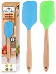 DOCOSS- Pack of 2-Wooden Spatula for Non Stick Pan/Silicone Spatula for Kitchen with Non Stick Spatula Set,Heat Resistant Silicon Spatulas for Cooking/Spatula for Cake/Dosa Spatula