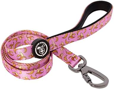 Correa para Perros Originales - Perro Pequeño, Mediano y Grande - Correa de Nylon Resistente y Mango Acolchado - Varios Estampados Divertidos, 120 x 2cm (Pink Bananas)