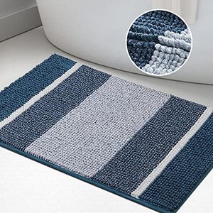 Smarcute Chenille Bath Mat Striped Non Slip Shaggy Bath Rugs Extra Soft Absorbent Bathroom Mat Washable Bath Carpet for Bathroom Tub and Shower (1 Piece - 50cm x 81cm), Moroccan Blue and White