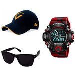 UNEQUETREND Digital Sports Watch, Multi-Functional Watch for Boys & Men with Cap and Goggle, Combo Pack of 3-WCS-2628- RED