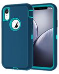 I-HONVA for iPhone XR Case Shockproof Dust/Drop Proof 3-Layer Full Body Protection [Without Screen Protector] Rugged Heavy Duty Durable Cover Case for Apple iPhone XR 6.1-inch, Turquoise