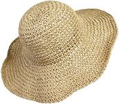 Women Straw Hat Wide Brim Beach Sun Cap Foldable Large Lady Floppy 100% Natural Paper Braided for Travel Decoration Summer Vacation Soft Lightweight and Breathable (Beige), Beige, One Size