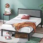 Zinus Queen Bed Frame - Korey 15 inch Metal Platform Bed Frame with Upholstered Headboard, Wood Slat Support, No Box Spring Needed, Easy Assembly - Bed Frame with Underbed Storage Space, Queen Size