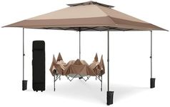 PHI VILLA 13x13 Pop Up Canopy Tent Instant Outdoor Canopy Easy One Push Tent Canopy with Wheeled Carry Bag, Straight Legs 169 Square Feet of Shade, Brown