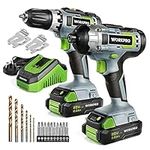 WORKPRO 20V Cordless Compact Drill Driver and Impact Driver, Combi Drill Including 2 x 2.0Ah Li-ion Batteries, 1 Hour Fast Charger, 6PC Twist Drill Bits 10PC Screwdriver Bits