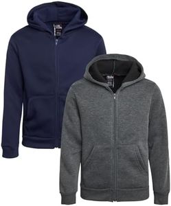 Quad Seven Boys Zip Up Hoodie - 2 Pack Soft Fleece Basic Hooded Sweatshirt for Boys with Pockets (Sizes: 8-18), Size 12-14, Charcoal/Navy