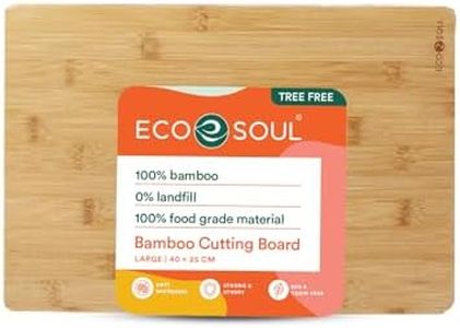ECO SOUL [15 x 10 inch, Large] Bamboo Cutting Board | Wooden Vegetable Chopping Board | Bamboo Wood Kitchen Accessories (38 x 25 cm)