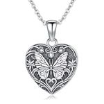 Flpruy Sunflower/Butterfly Locket Necklace 925 Sterling Silver Heart Locket Necklace That Holds Pictures Personalized Photo Locket Necklace Jewelry Gifts for Women Girls Her, Sterling Silver, base