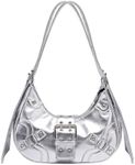 Verdusa Women's Studded PU Leather Clutch Shoulder Tote Handbag Adjustable Strap Boho Bags Silver A One-Size