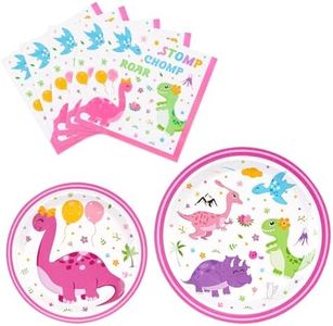 WERNNSAI Disposable Dinosaur Plates and Napkins - Dino Party Supplies for Girls Luncheon Dinner Dessert Cake Plates Baby Shower Birthday Party Tableware Kit 48PCS Serves 16 Guests