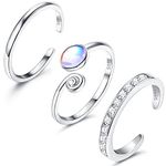 Morfetto 925 Sterling Silver Open Toe Rings for Women 18K White Gold Plated Adjustable Band Rings Moonstone Toe Rings Foot Jewelry