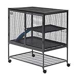 MidWest Homes for Pets Deluxe Critter Nation Single Unit Small Animal Cage (Model 161) Includes 1 Leak-Proof Pans, 1 Shelf, 1 Ramps w/ Ramp Cover & 4 locking Wheel Casters, Measures 36"L x 25"W x 38.5"H Inches, Ideal for Dagus, Rats, Ferrets, Sugar Gliders, Gray Quartz