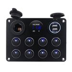 KAOLALI 8 Gang Toggle Switch Panel, IP65 Waterproof 12V/24V Switch Panel with 4.2A Dual USB Charger Port, Lighter Socket, Digital Voltmeter Display for RV Car Boat Vehicles Truck, Blue