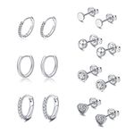 Sterling Silver Stud Earrings 7Pairs Silver Stud Earrings for Women Hypoallergenic Huggie Hoop Earrings and Studs Earrings Set for Women Small Sleeper Earrings for Multiple Piercings