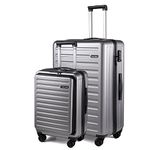 2 Piece 20/28" Luggage Sets, Only 20 Inch with Front Laptop Pocket, Lightweight ABS+PC Suitcase Hardshell Carry Ons with TSA Lock & Spinner Silent Wheels, Convenient for Trips, Gray